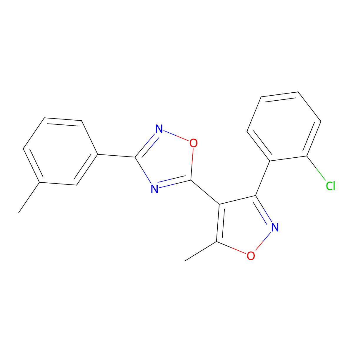 5-[3-(2-Chlorophenyl)-5-methyl-1,2-oxazol-4-yl]-3-(3-methylphenyl)-1,2,4-oxadiazole molecular structure, CAS 676335-93-6