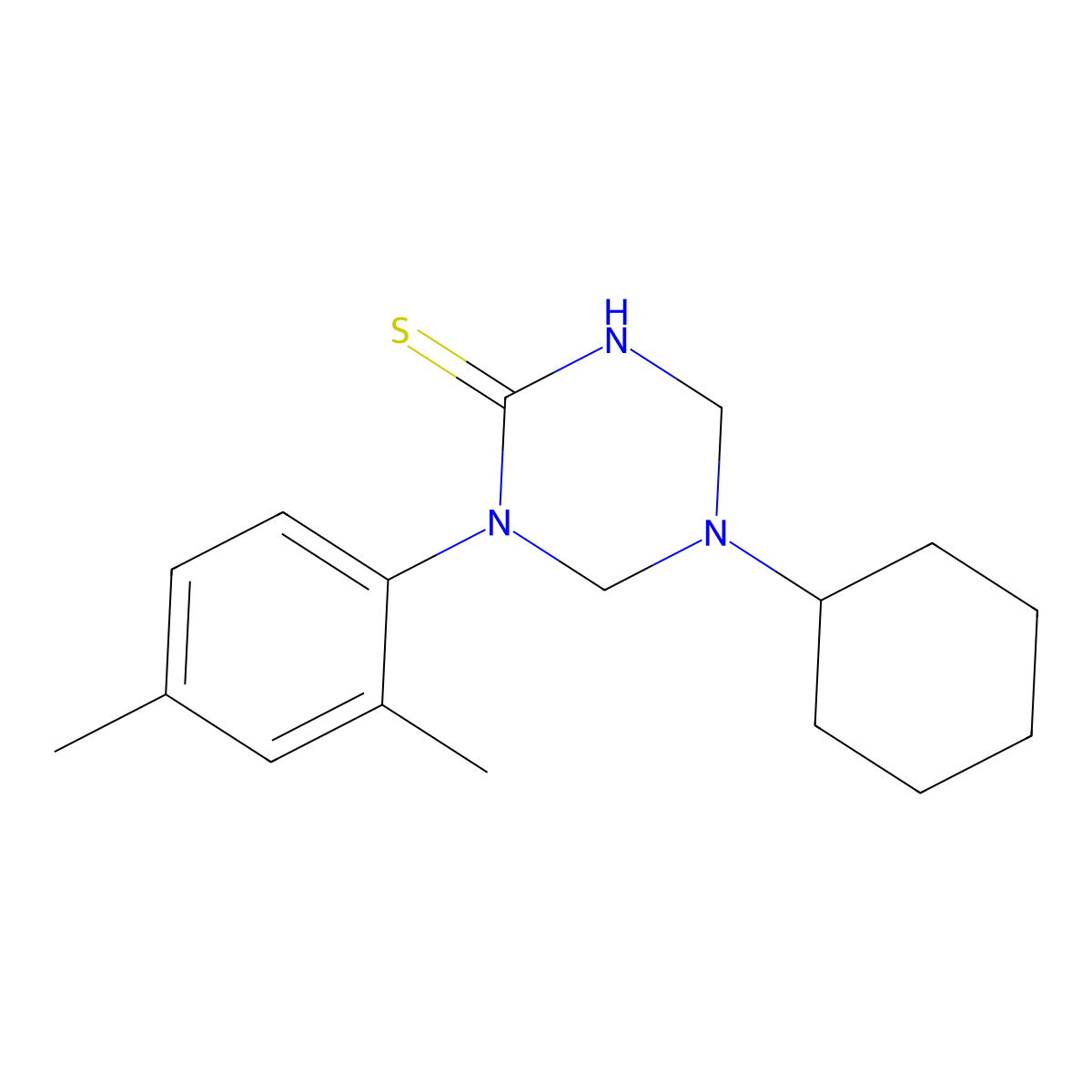 5-Cyclohexyl-1-(2,4-dimethylphenyl)-1,3,5-triazinane-2-thione molecular structure, CAS 676335-97-0