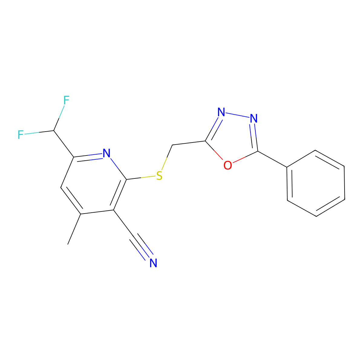 6-(Difluoromethyl)-4-methyl-2-{[(5-phenyl-1,3,4-oxadiazol-2-yl)methyl]sulfanyl}pyridine-3-carbonitrile molecular structure, CAS 676336-02-0
