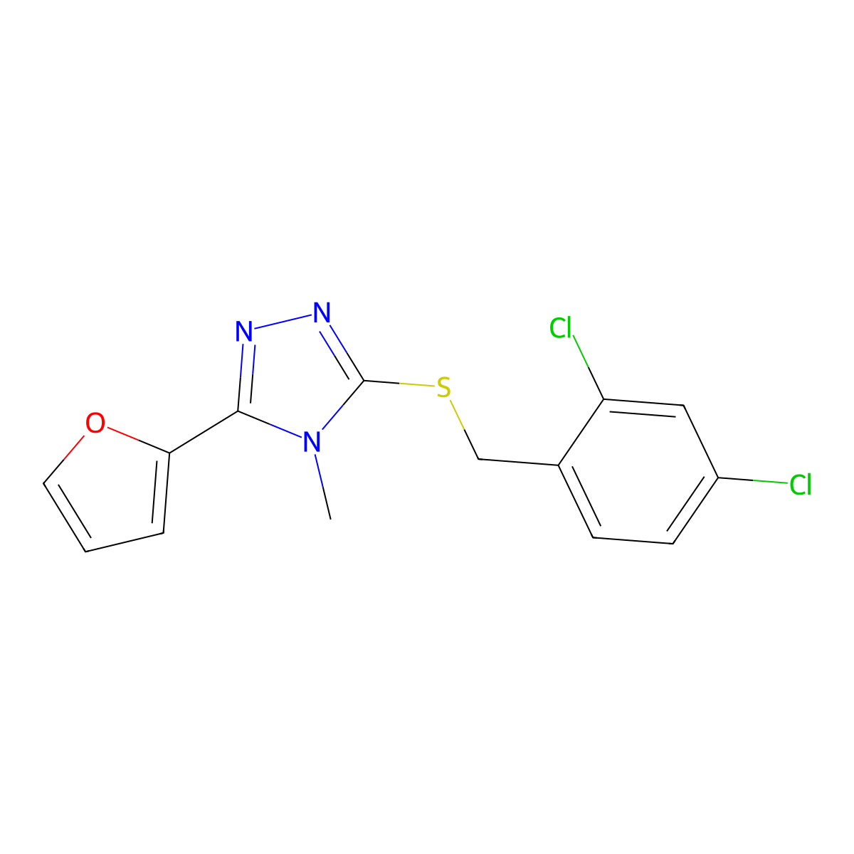 3-[(2,4-Dichlorophenyl)methylthio]-5-(2-furyl)-4-methyl-1,2,4-triazole molecular structure, CAS 676339-08-5