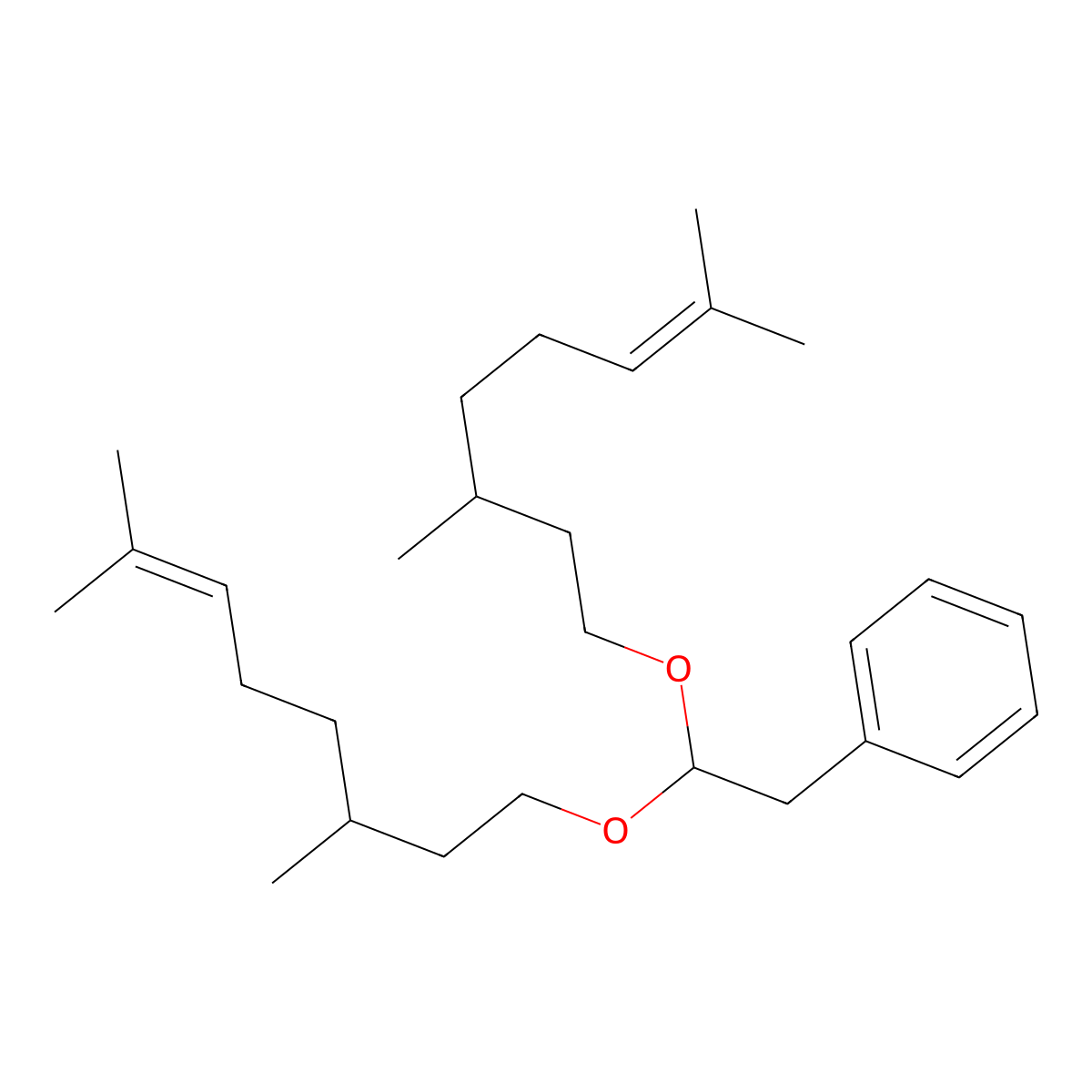 Benzene, [2,2-bis[(3,7-dimethyl-6-octen-1-yl)oxy]ethyl]- molecular structure, CAS 67634-04-2