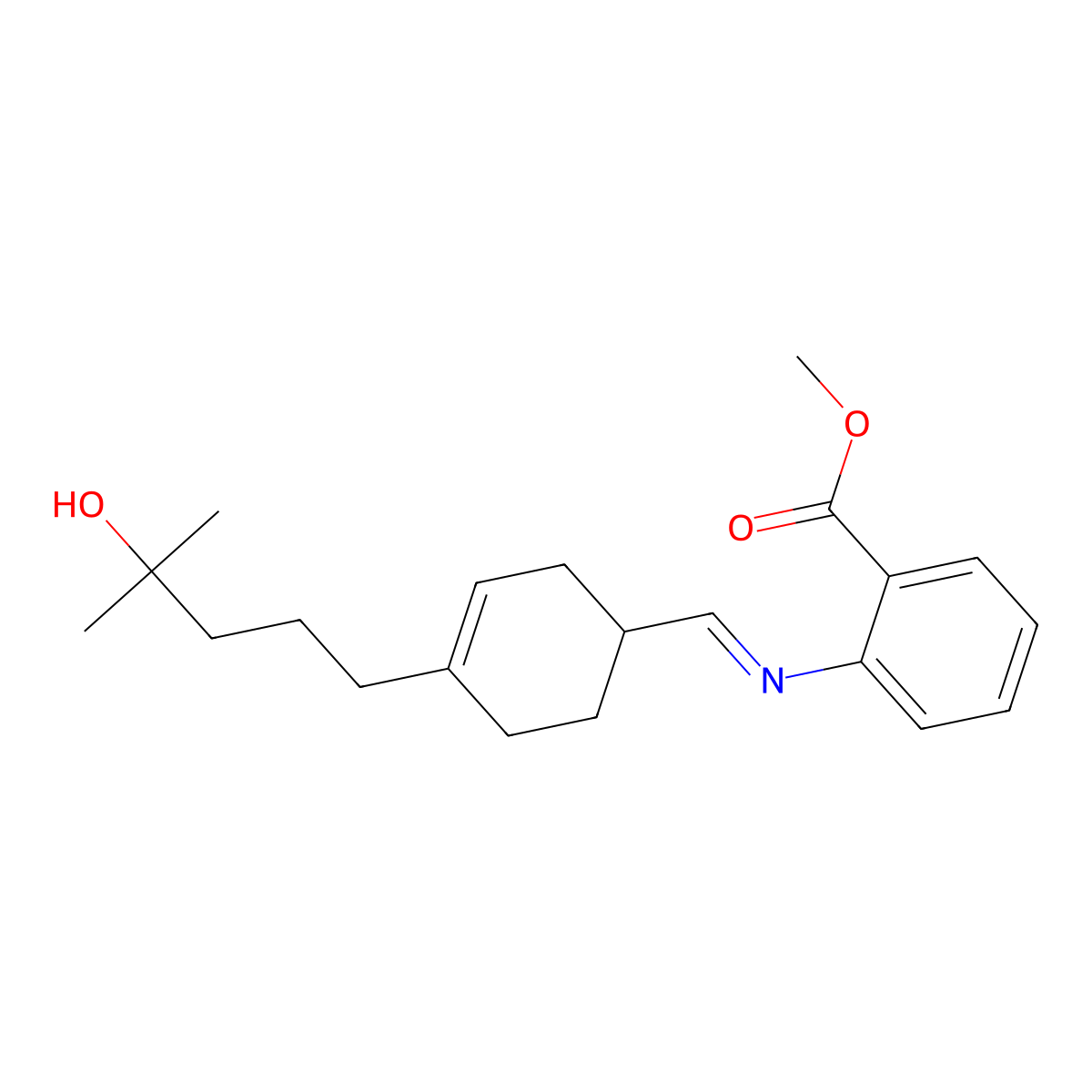Benzoic acid, 2-(((4-(4-hydroxy-4-methylpentyl)-3-cyclohexen-1-yl)methylene)amino)-, methyl ester molecular structure, CAS 67634-12-2