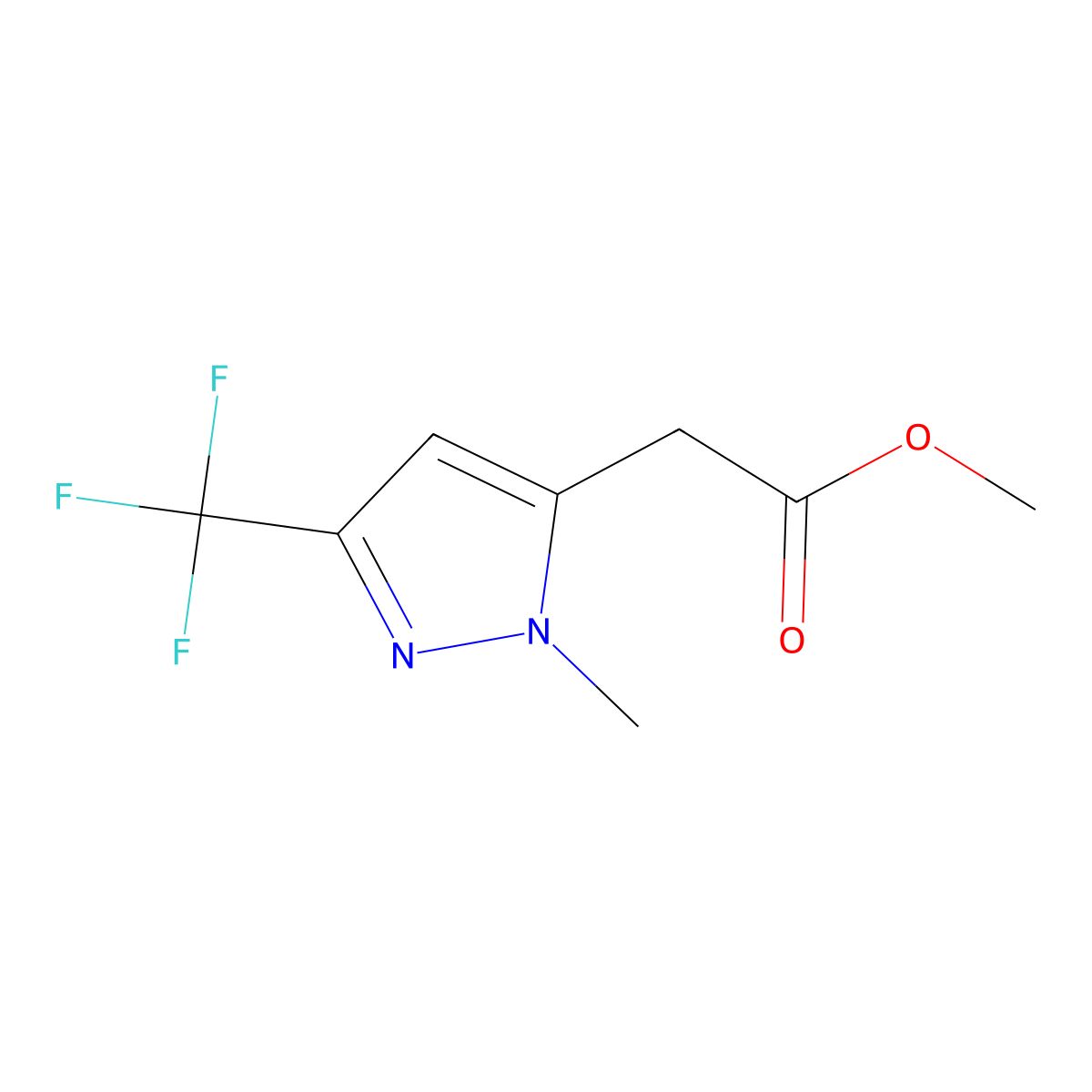 Methyl 2-[2-methyl-5-(trifluoromethyl)pyrazol-3-yl]acetate molecular structure, CAS 676343-21-8