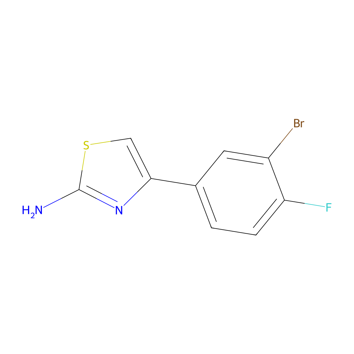 4-(3-Bromo-4-fluorophenyl)thiazol-2-ylamine molecular structure, CAS 676348-24-6
