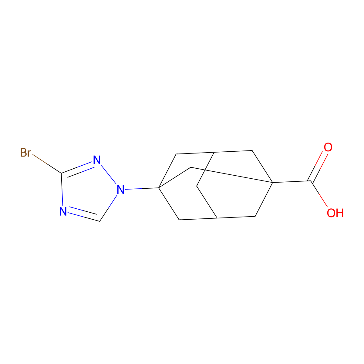 3-(3-Bromo-1H-1,2,4-triazol-1-yl)tricyclo(3.3.1.13,7)decane-1-carboxylic acid molecular structure, CAS 676348-39-3
