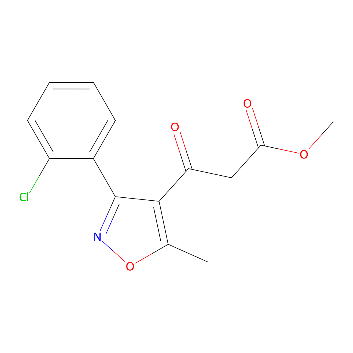 Methyl 3-(3-(2-chlorophenyl)-5-methylisoxazol-4-yl)-3-oxopropanoate molecular structure, CAS 676348-52-0