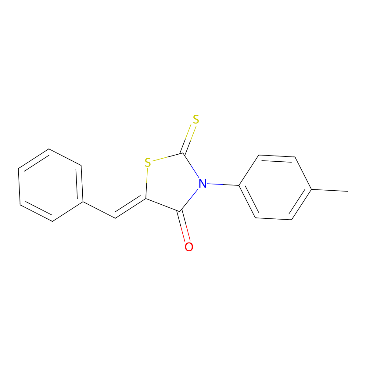 4-Thiazolidinone, 3-(4-methylphenyl)-5-(phenylmethylene)-2-thioxo- molecular structure, CAS 67637-10-9