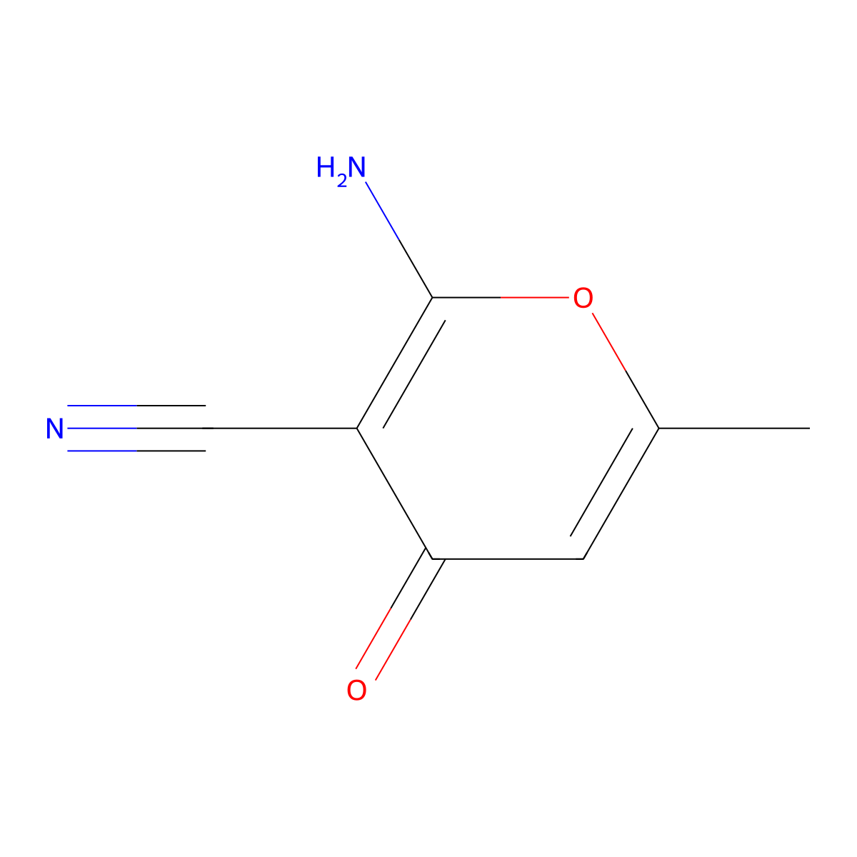 2-Amino-6-methyl-4-oxo-4H-pyran-3-carbonitrile molecular structure, CAS 67643-16-7
