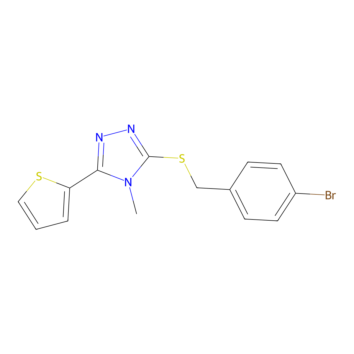3-[(4-Bromophenyl)methylthio]-4-methyl-5-(2-thienyl)-1,2,4-triazole molecular structure, CAS 676440-55-4