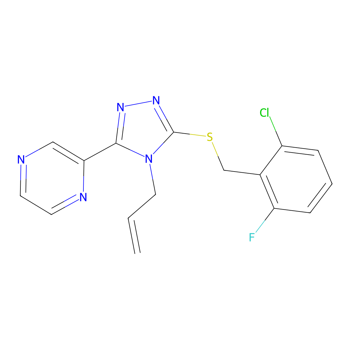 4-allyl-5-(2-pyrazinyl)-4H-1,2,4-triazol-3-yl 2-chloro-6-fluorobenzyl sulfide molecular structure, CAS 676440-76-9