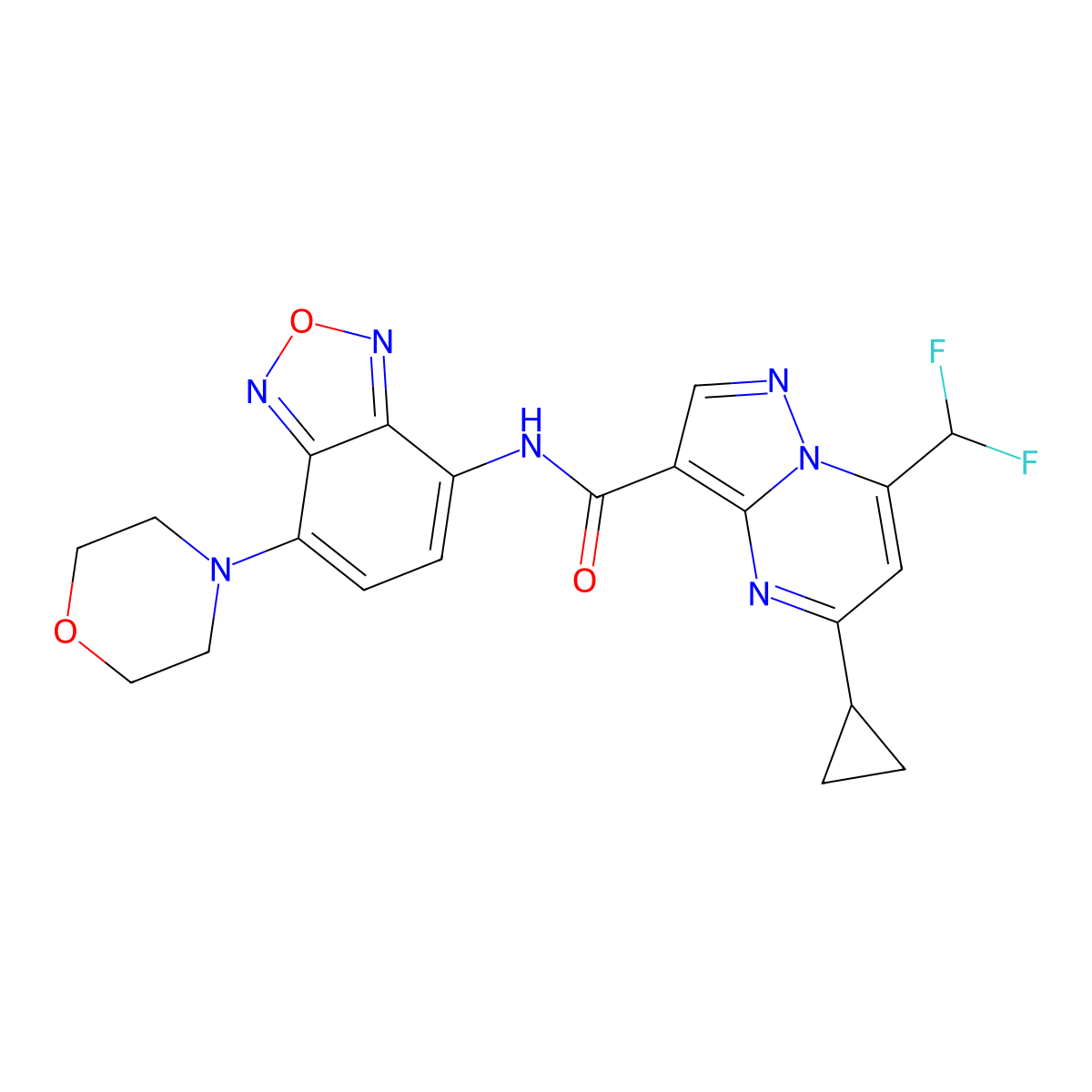 5-cyclopropyl-7-(difluoromethyl)-N-(4-morpholin-4-yl-2,1,3-benzoxadiazol-7-yl)pyrazolo[1,5-a]pyrimidine-3-carboxamide molecular structure, CAS 676441-00-2