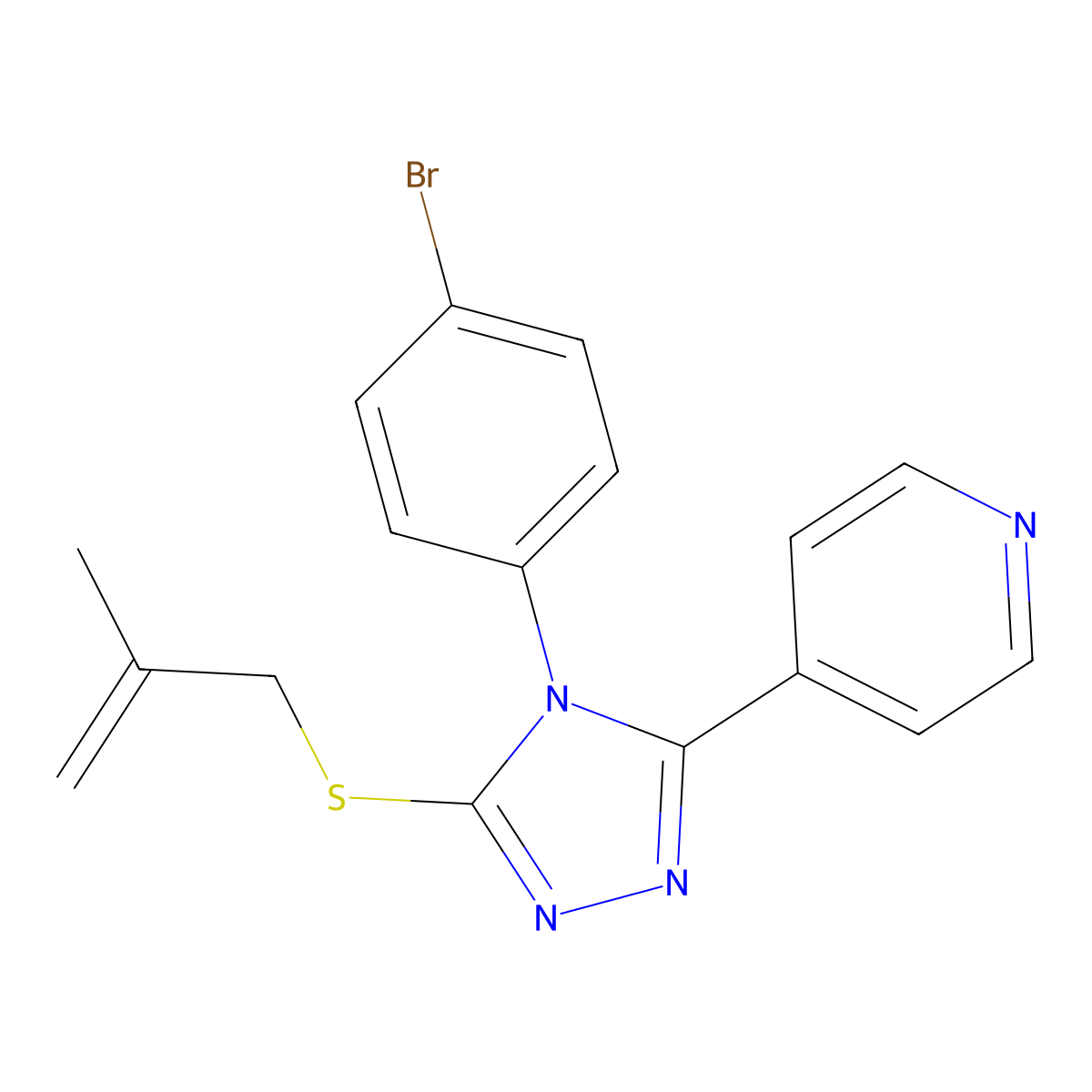 4-(4-(4-BR-PH)-5-((2-Methyl-2-propenyl)thio)-4H-1,2,4-triazol-3-YL)pyridine molecular structure, CAS 676441-15-9