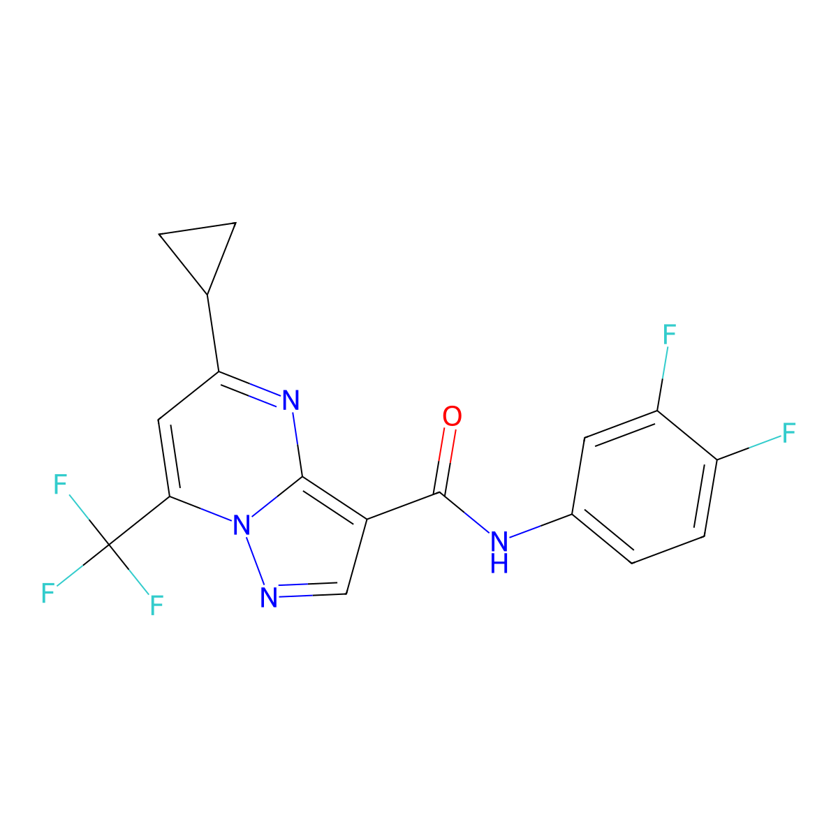 5-cyclopropyl-N-(3,4-difluorophenyl)-7-(trifluoromethyl)pyrazolo[1,5-a]pyrimidine-3-carboxamide molecular structure, CAS 676441-83-1