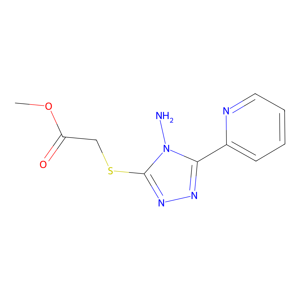 Methyl 2-(4-amino-5-(2-pyridyl)-1,2,4-triazol-3-ylthio)acetate molecular structure, CAS 676441-94-4