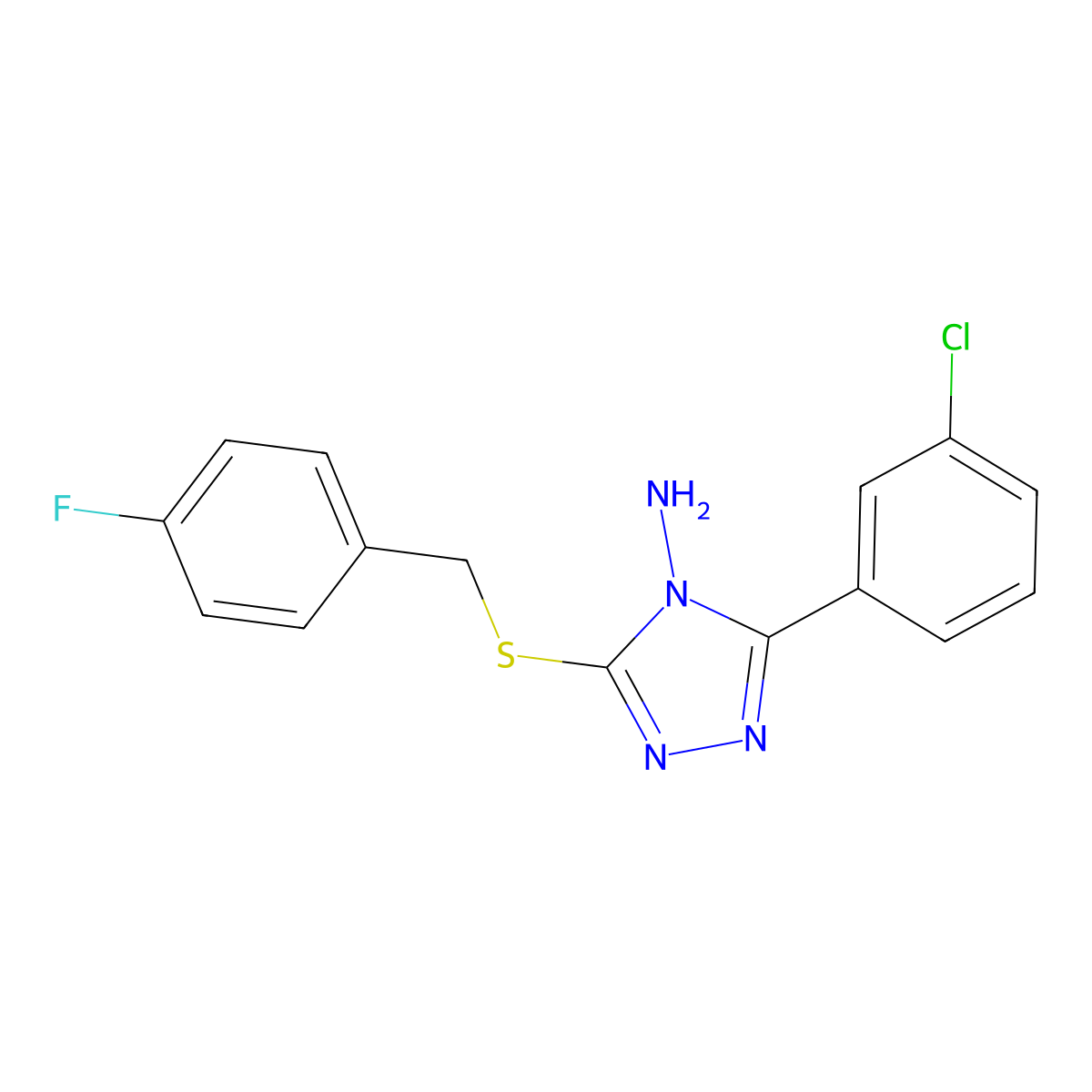 3-(3-Chlorophenyl)-5-((4-fluorobenzyl)thio)-4H-1,2,4-triazol-4-amine molecular structure, CAS 676442-23-2