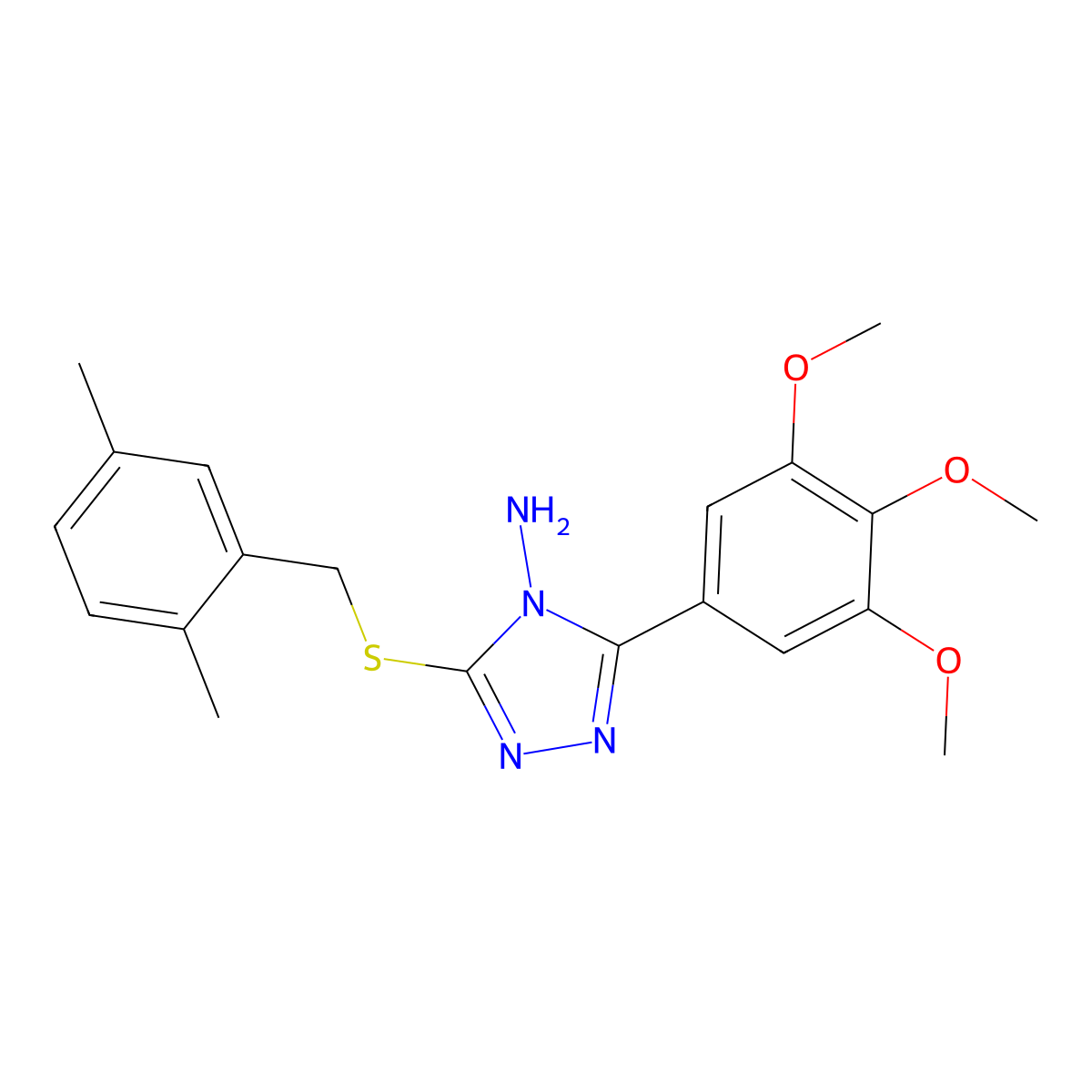3-[(2,5-dimethylbenzyl)sulfanyl]-5-(3,4,5-trimethoxyphenyl)-4H-1,2,4-triazol-4-amine molecular structure, CAS 676443-11-1