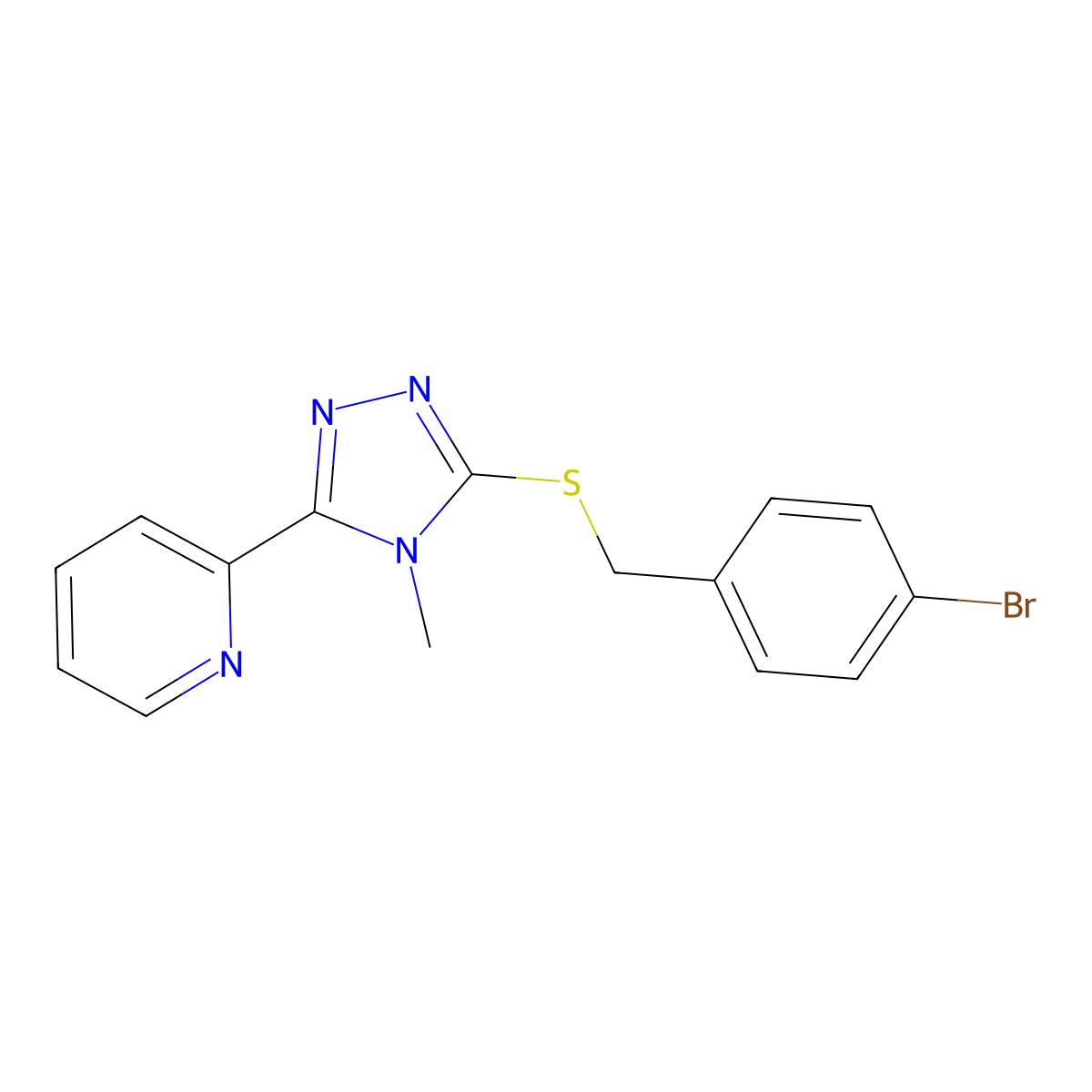 3-[(4-Bromophenyl)methylthio]-4-methyl-5-(2-pyridyl)-1,2,4-triazole molecular structure, CAS 676443-36-0