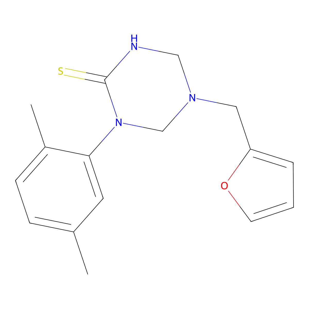 1-(2,5-Dimethylphenyl)-5-(furan-2-ylmethyl)-1,3,5-triazinane-2-thione molecular structure, CAS 676443-42-8