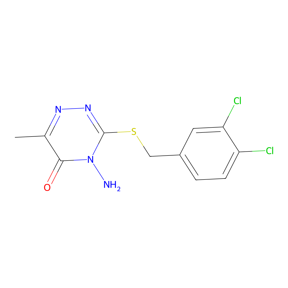 4-amino-3-((3,4-dichlorobenzyl)thio)-6-methyl-1,2,4-triazin-5(4H)-one molecular structure, CAS 676458-38-1
