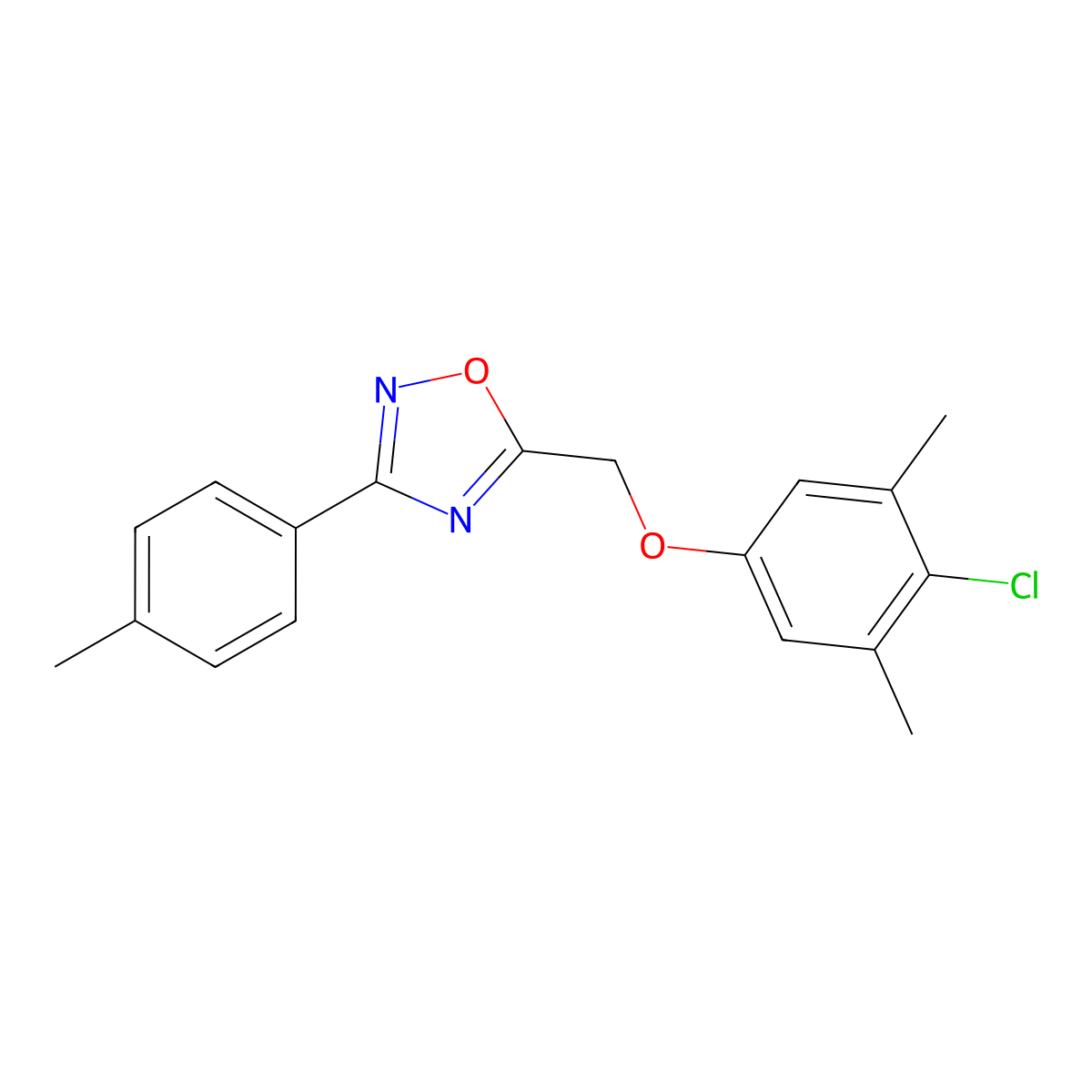 5-[(4-Chloro-3,5-dimethylphenoxy)methyl]-3-(4-methylphenyl)-1,2,4-oxadiazole molecular structure, CAS 676463-22-2