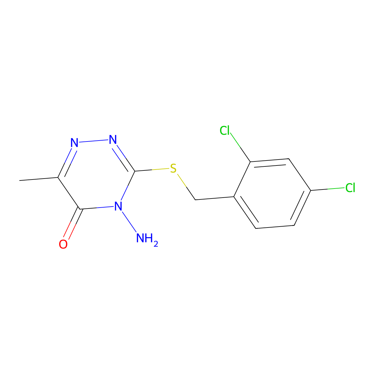 4-amino-3-((2,4-dichlorobenzyl)thio)-6-methyl-1,2,4-triazin-5(4H)-one molecular structure, CAS 676463-78-8
