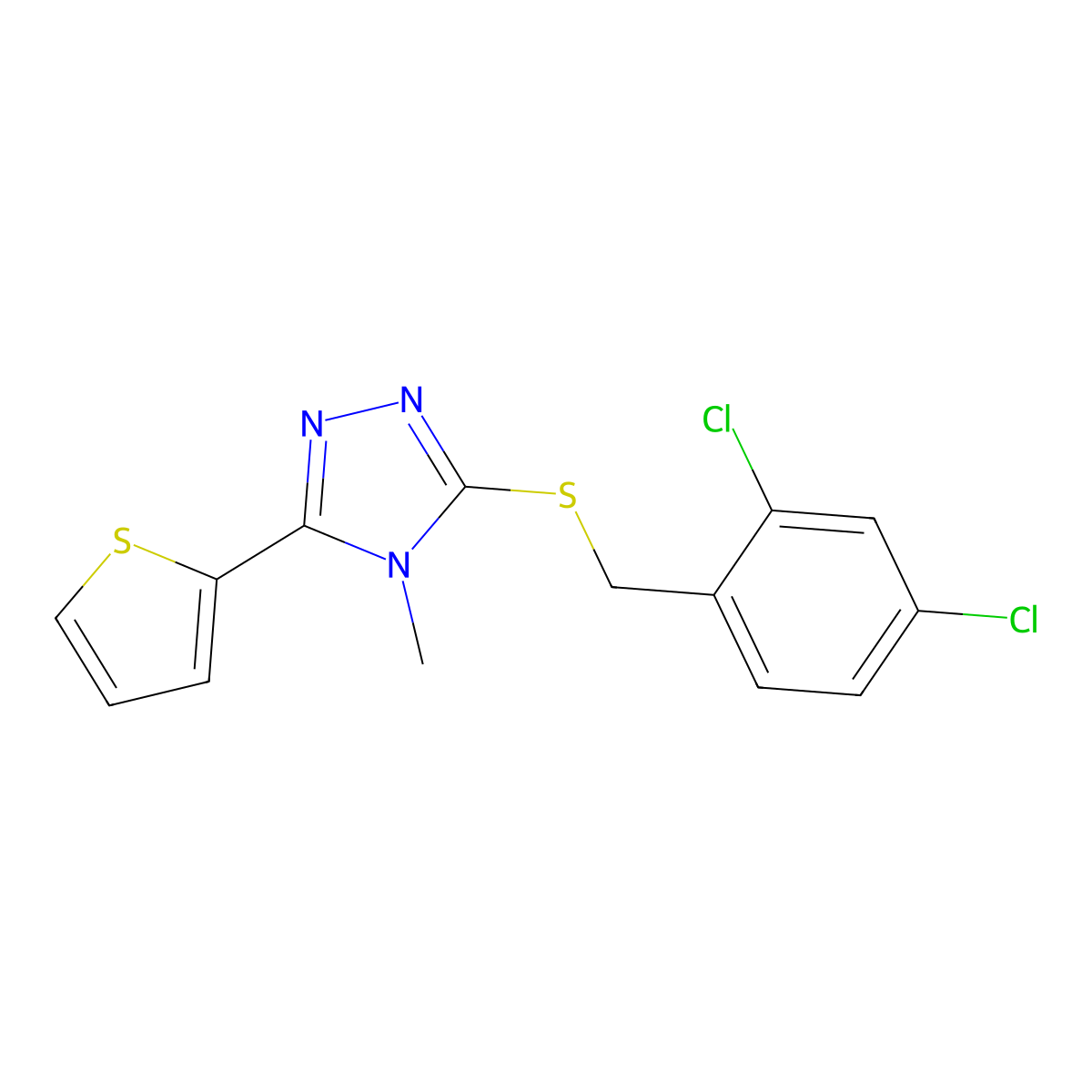 3-[(2,4-Dichlorophenyl)methylthio]-4-methyl-5-(2-thienyl)-1,2,4-triazole molecular structure, CAS 676463-92-6
