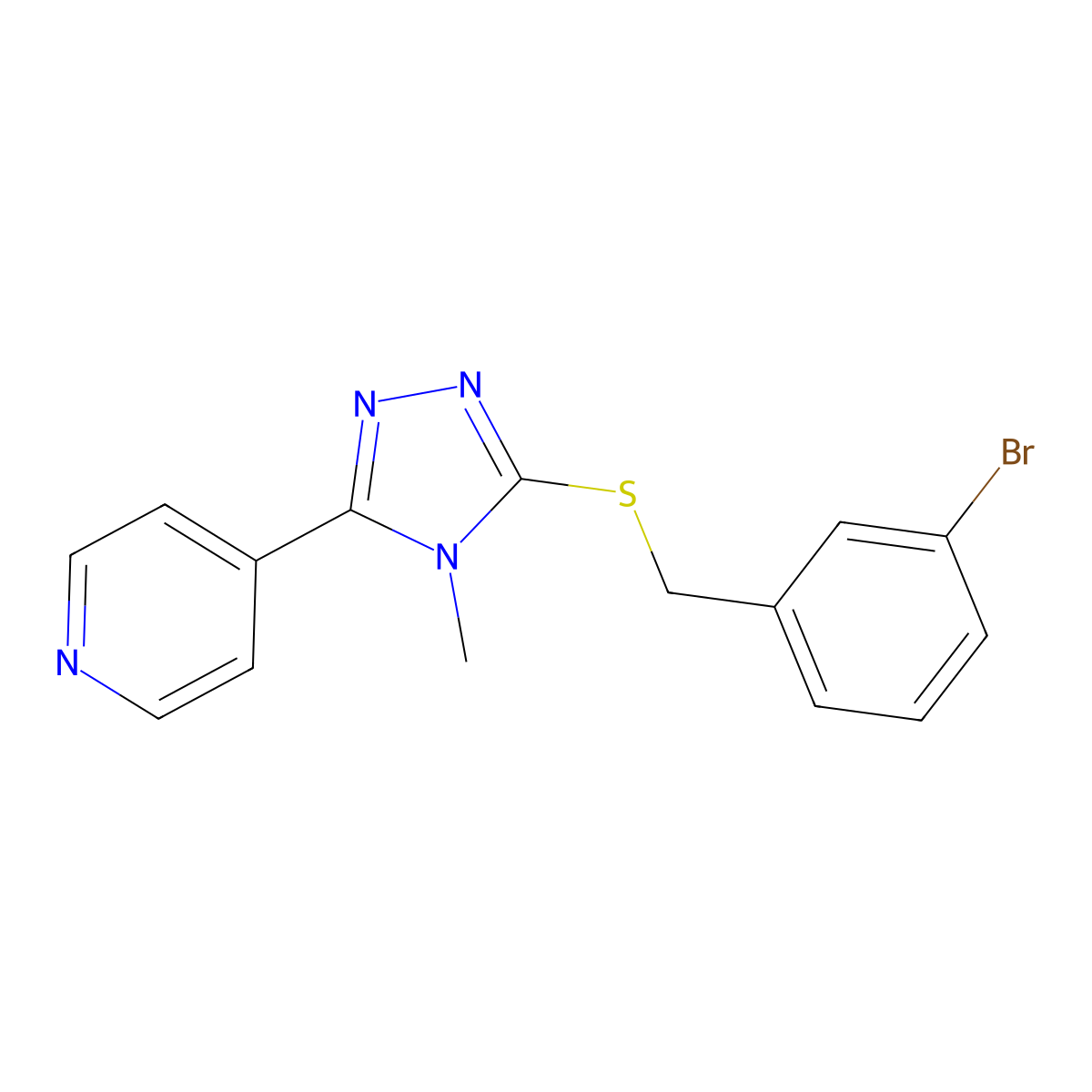4-[5-(3-Bromo-benzylsulfanyl)-4-methyl-4H-[1,2,4]triazol-3-yl]-pyridine molecular structure, CAS 676468-78-3