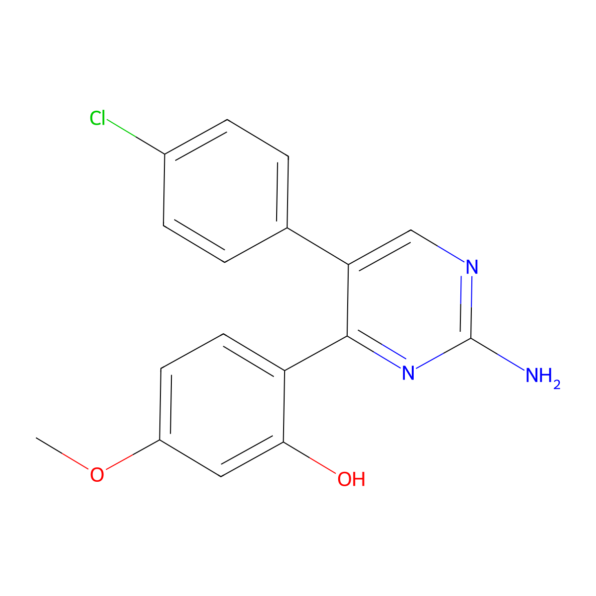 2-(2-Amino-5-(4-chlorophenyl)pyrimidin-4-yl)-5-methoxyphenol molecular structure, CAS 676468-80-7