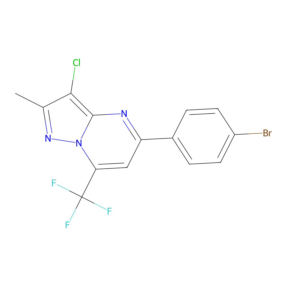 5-(4-Bromophenyl)-3-chloro-2-methyl-7-(trifluoromethyl)pyrazolo[1,5-a]pyrimidine molecular structure, CAS 676468-87-4