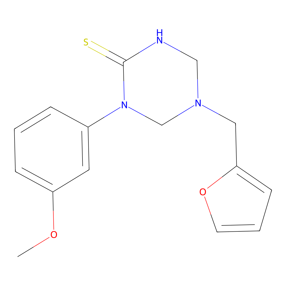 5-(Furan-2-ylmethyl)-1-(3-methoxyphenyl)-1,3,5-triazinane-2-thione molecular structure, CAS 676469-57-1
