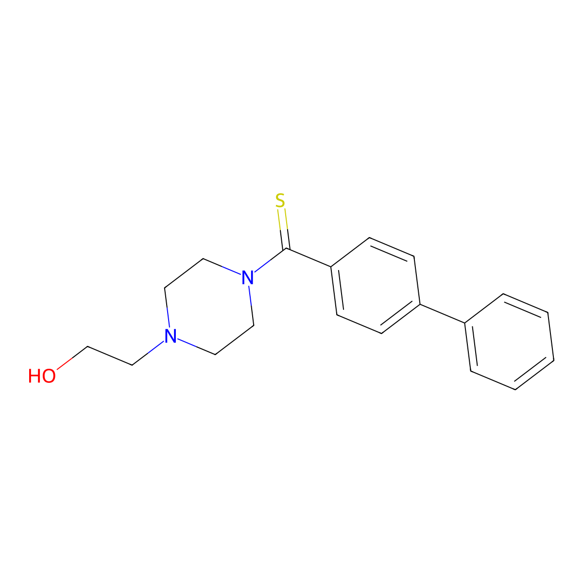 [4-(2-Hydroxyethyl)-1-piperazinyl]-(4-phenylphenyl)methanethione molecular structure, CAS 676469-76-4