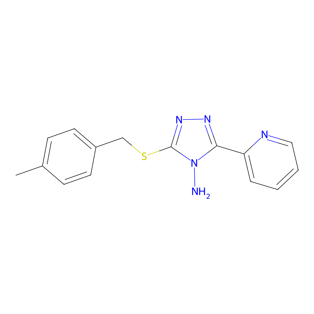 3-(4-Methyl-benzylsulfanyl)-5-pyridin-2-yl-[1,2,4]triazol-4-ylamine molecular structure, CAS 676475-95-9