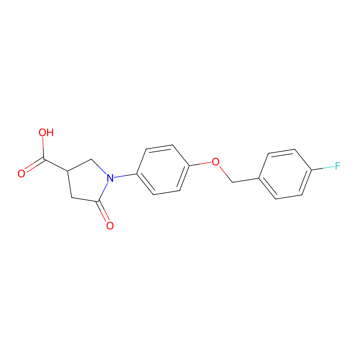 (RS)-1-[4-(4-fluoro-benzyloxy)-phenyl]-5-oxo-pyrrolidine-3-carboxylic acid molecular structure, CAS 676479-42-8