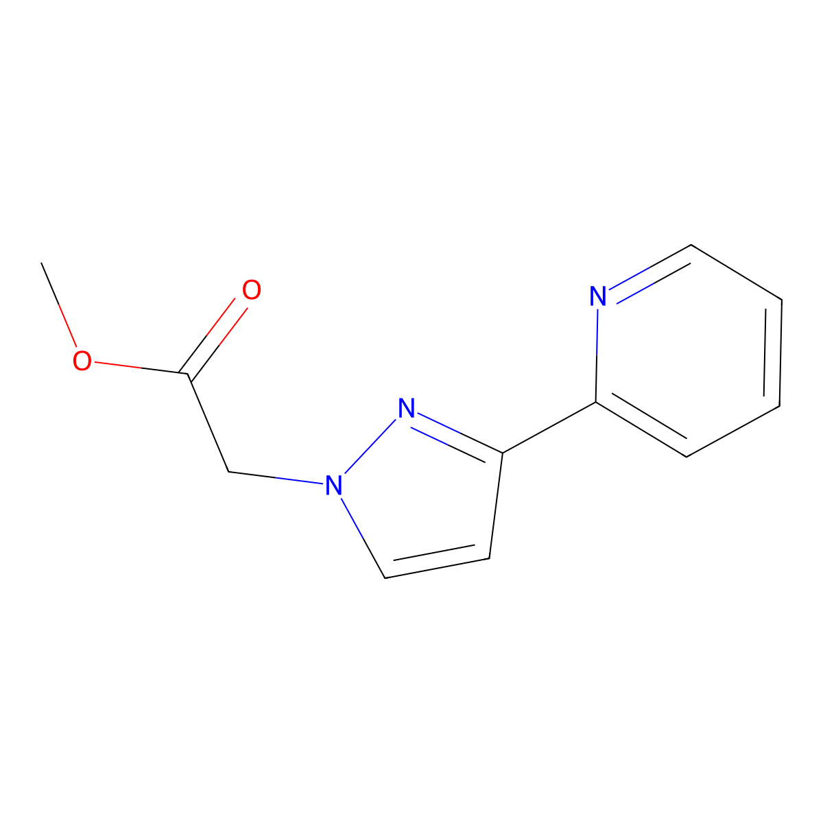 methyl 2-(3-(pyridin-2-yl)-1H-pyrazol-1-yl)acetate molecular structure, CAS 676479-88-2