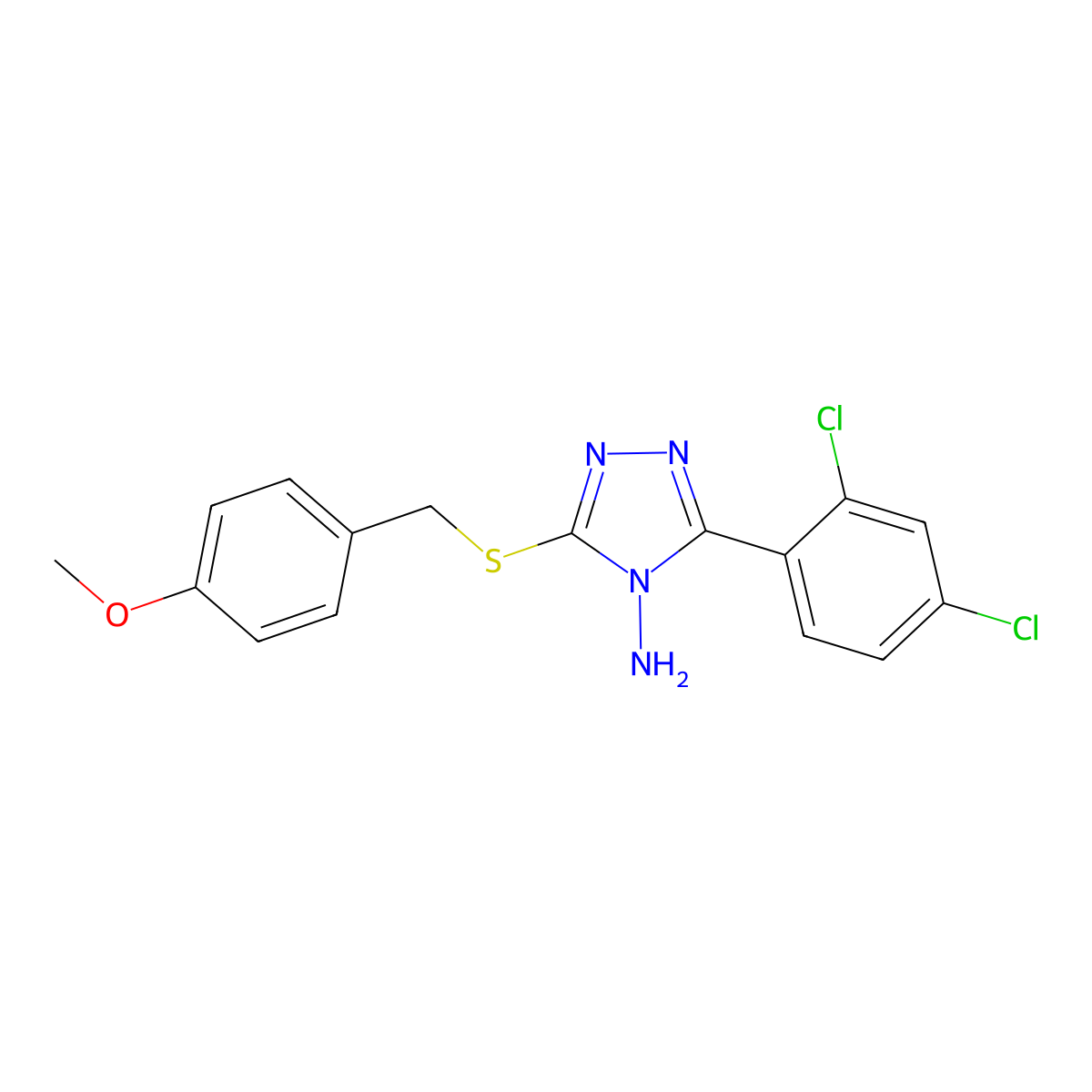 3-(2,4-Dichlorophenyl)-5-((4-methoxybenzyl)thio)-4H-1,2,4-triazol-4-ylamine molecular structure, CAS 676485-00-0