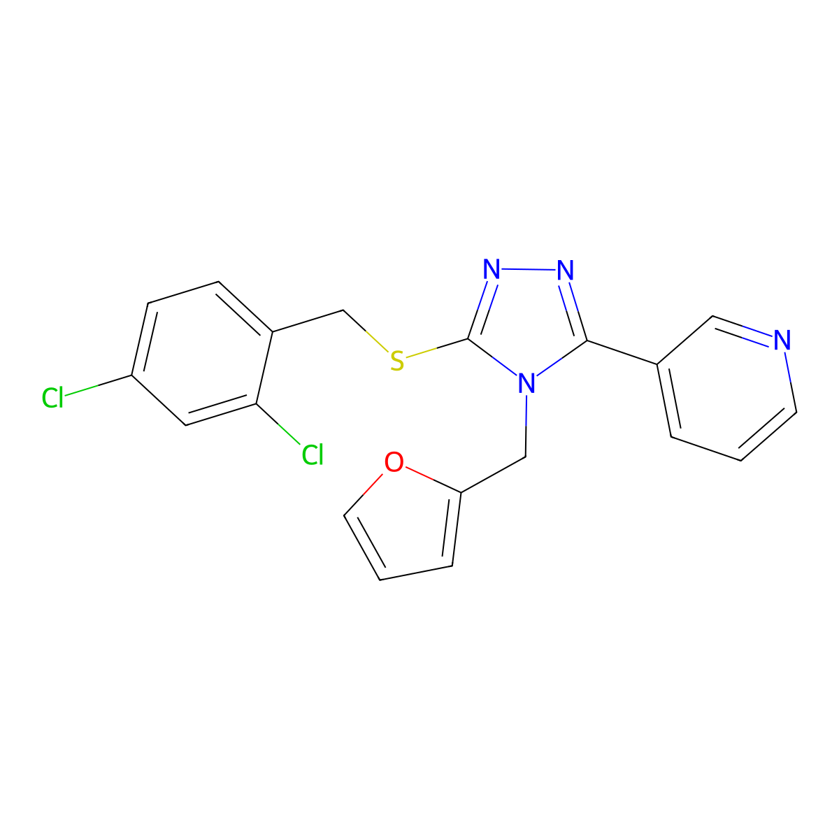 3-{5-[(2,4-dichlorobenzyl)sulfanyl]-4-(furan-2-ylmethyl)-4H-1,2,4-triazol-3-yl}pyridine molecular structure, CAS 676485-03-3