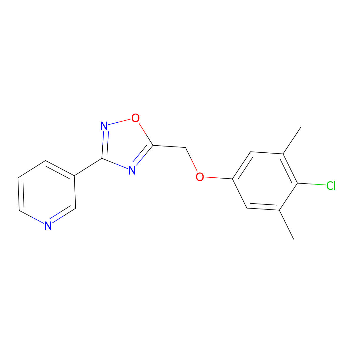 3-{5-[(4-Chloro-3,5-dimethylphenoxy)methyl]-1,2,4-oxadiazol-3-yl}pyridine molecular structure, CAS 676485-09-9