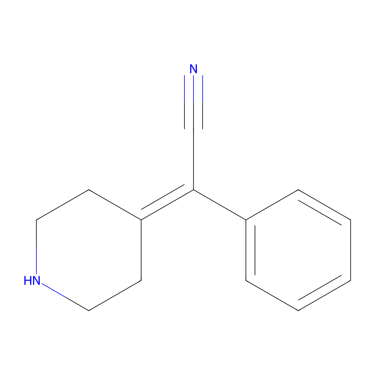 Phenyl(piperidin-4-ylidene)acetonitrile molecular structure, CAS 676490-69-0