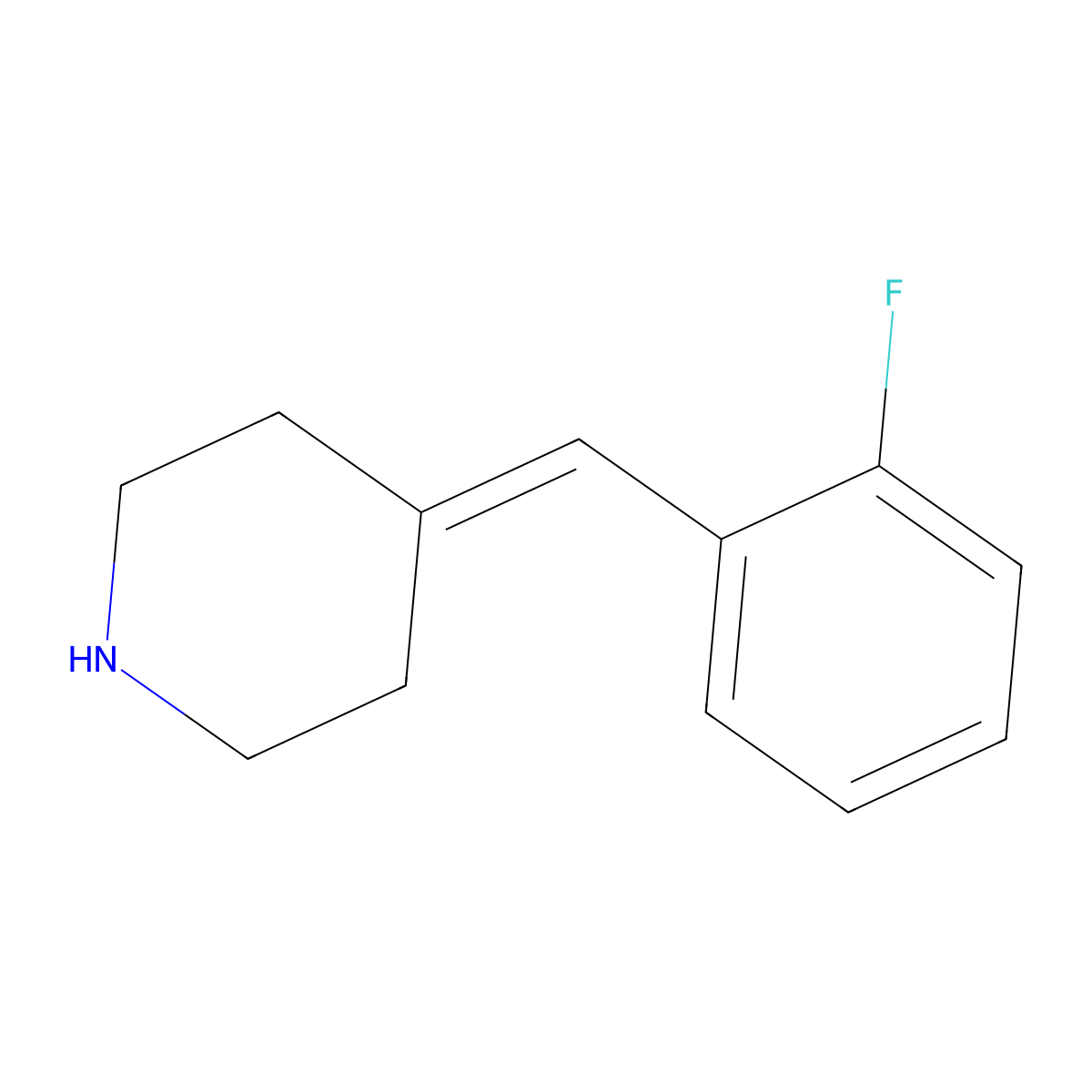4-[(2-Fluorophenyl)methylidene]piperidine molecular structure, CAS 676490-76-9