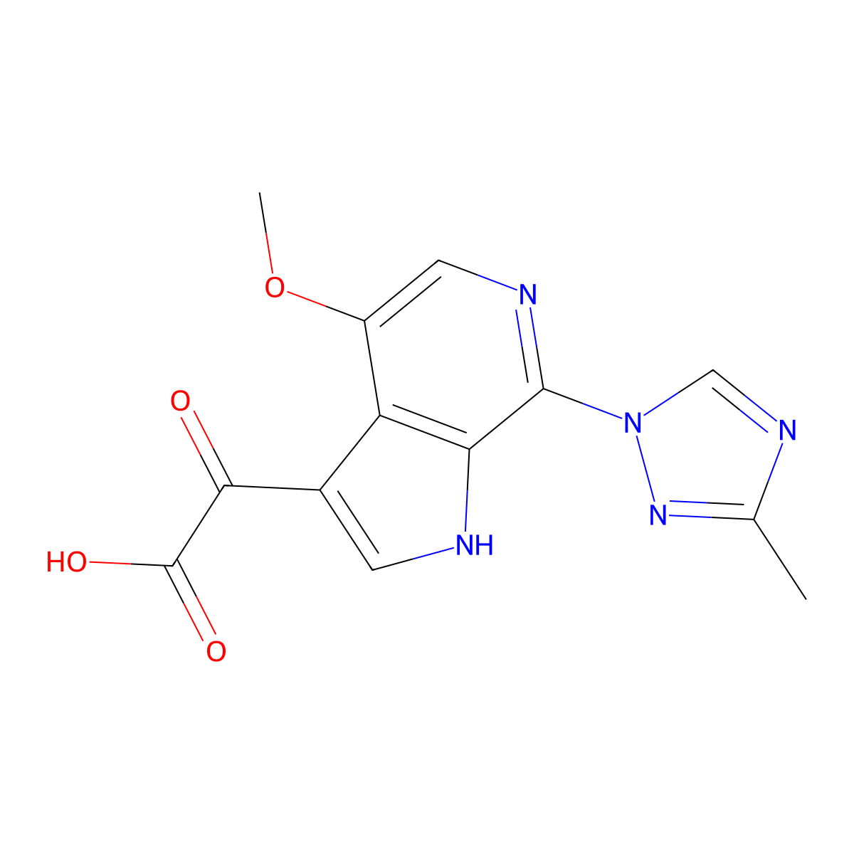 2-(4-methoxy-7-(3-methyl-1H-1,2,4-triazol-1-yl)-1H-pyrrolo[2,3-c]pyridin-3-yl)-2-oxoacetic acid molecular structure, CAS 676491-47-7