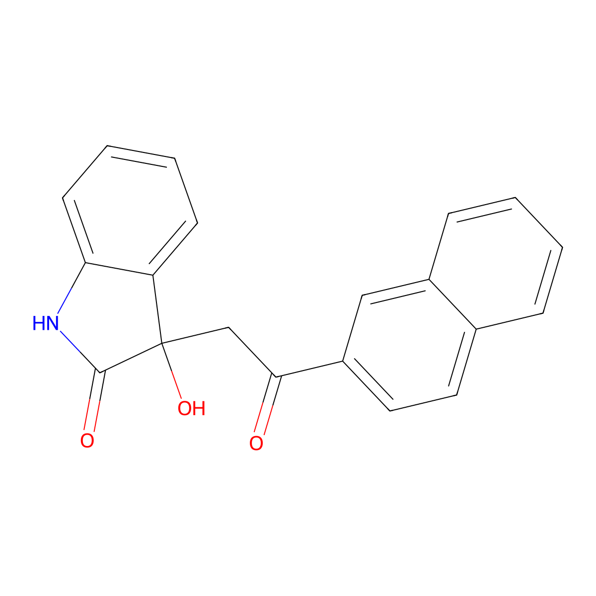 3-hydroxy-3-[2-(2-naphthyl)-2-oxoethyl]-1,3-dihydro-2H-indol-2-one molecular structure, CAS 6765-52-2