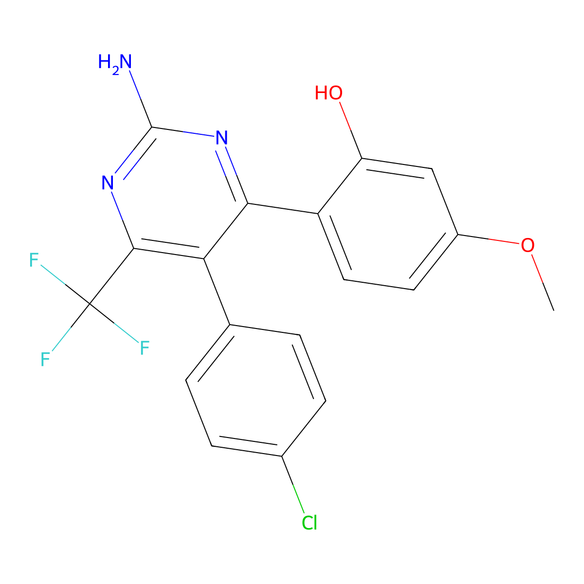 2-(2-Amino-5-(4-chlorophenyl)-6-(trifluoromethyl)pyrimidin-4-yl)-5-methoxyphenol molecular structure, CAS 676522-04-6
