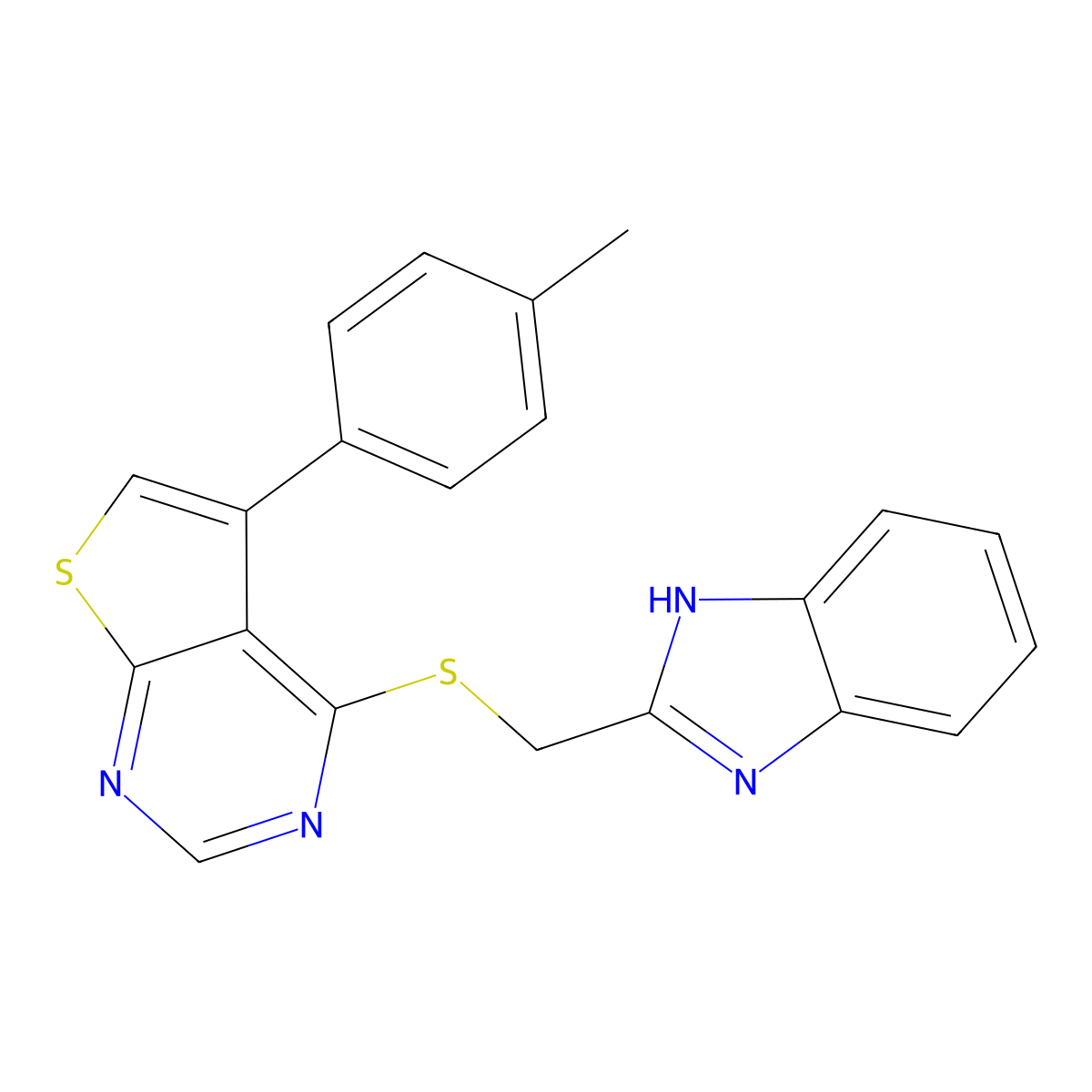 4-(1H-benzimidazol-2-ylmethylsulfanyl)-5-(4-methylphenyl)thieno[2,3-d]pyrimidine molecular structure, CAS 676522-26-2