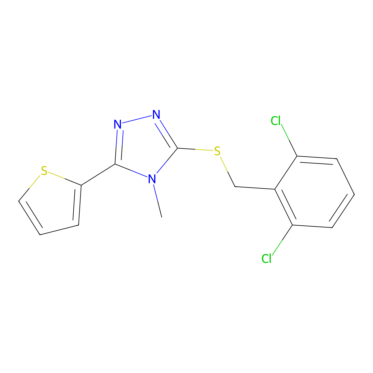 3-[(2,6-Dichlorophenyl)methylthio]-4-methyl-5-thiophen-2-yl-1,2,4-triazole molecular structure, CAS 676522-70-6