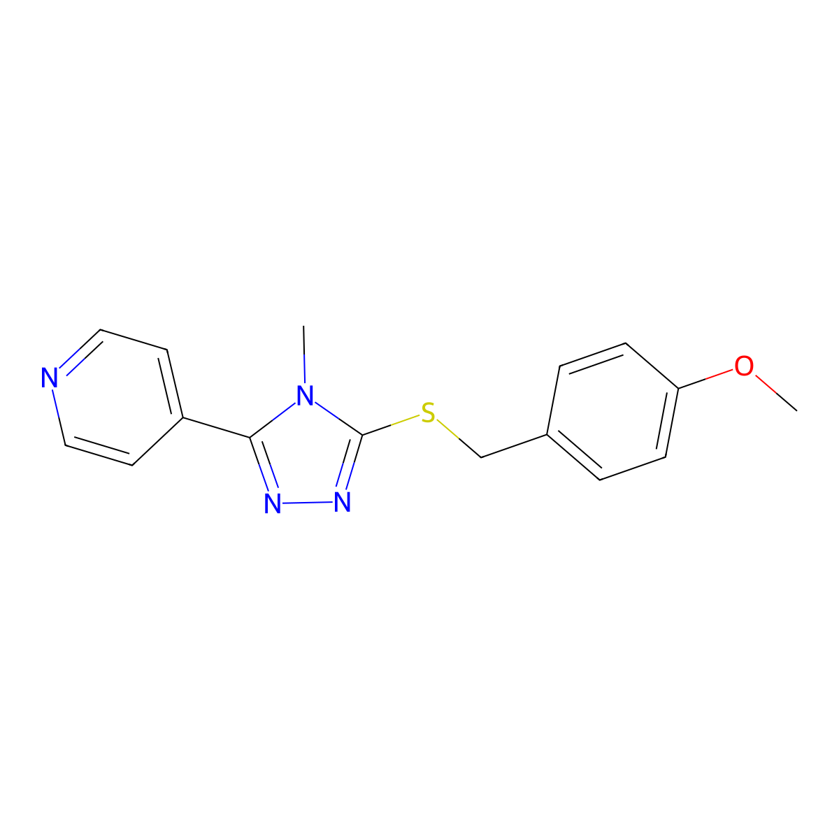 ME 4-(((4-Methyl-5-(4-pyridinyl)-4H-1,2,4-triazol-3-YL)thio)methyl)phenyl ether molecular structure, CAS 676523-18-5