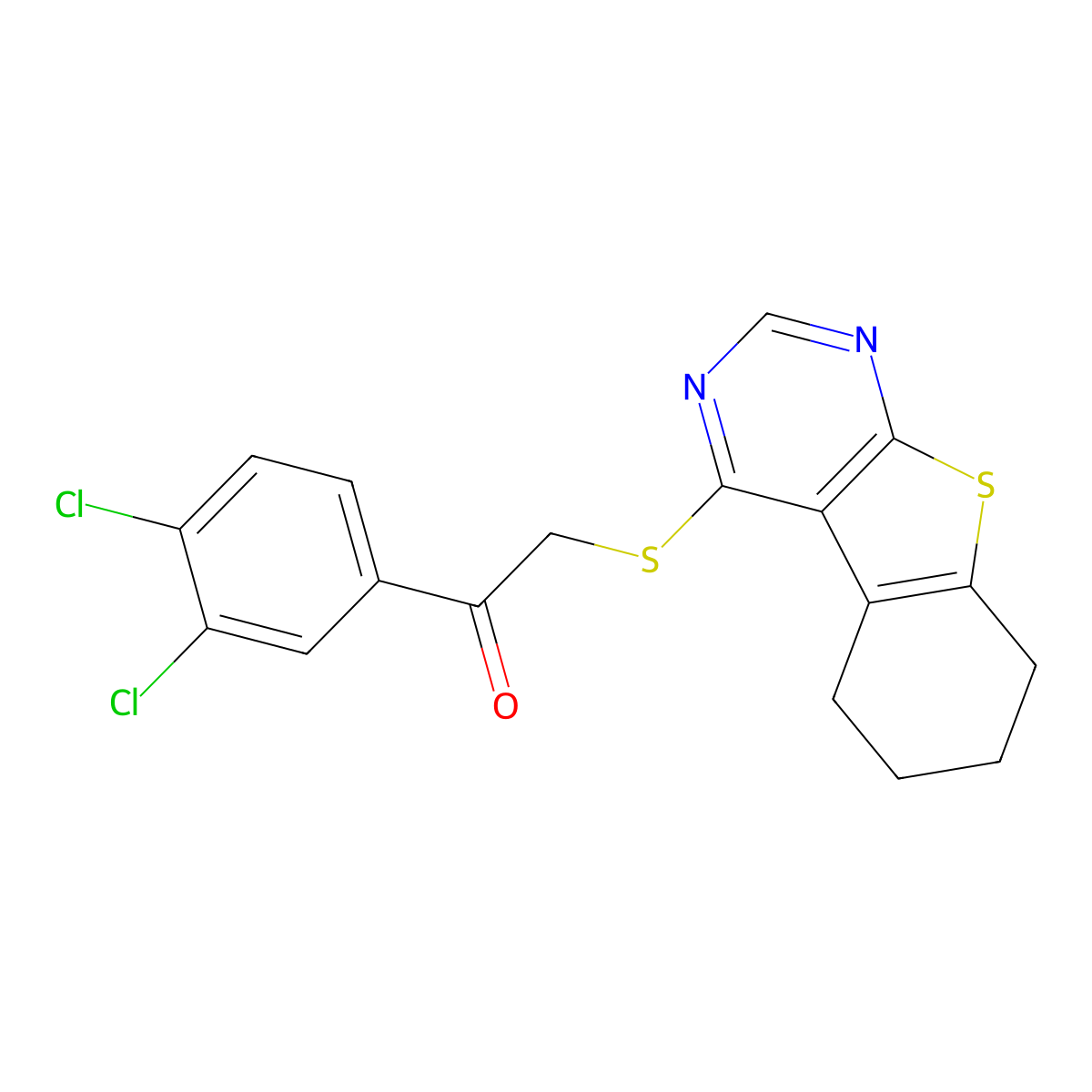 1-(3,4-Dichlorophenyl)-2-(5,6,7,8-tetrahydro[1]benzothieno[2,3-d]pyrimidin-4-ylsulfanyl)ethanone molecular structure, CAS 676523-23-2