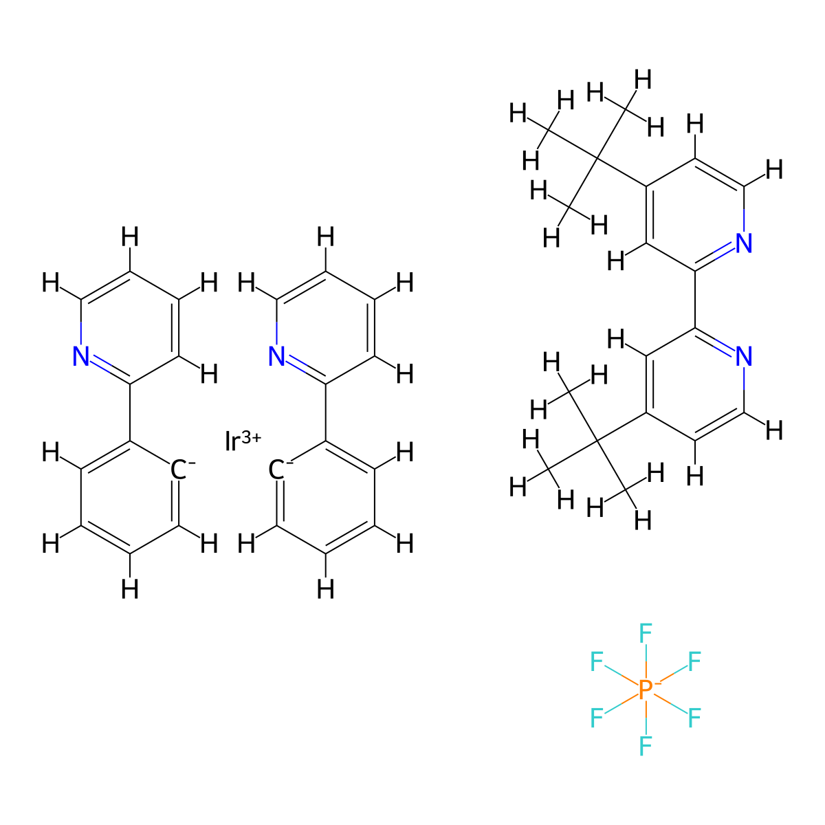 [Ir(dtbbpy)(ppy)2]PF6 , [Ir(dtbbpy)(ppy)2]PF6 molecular structure, CAS 676525-77-2