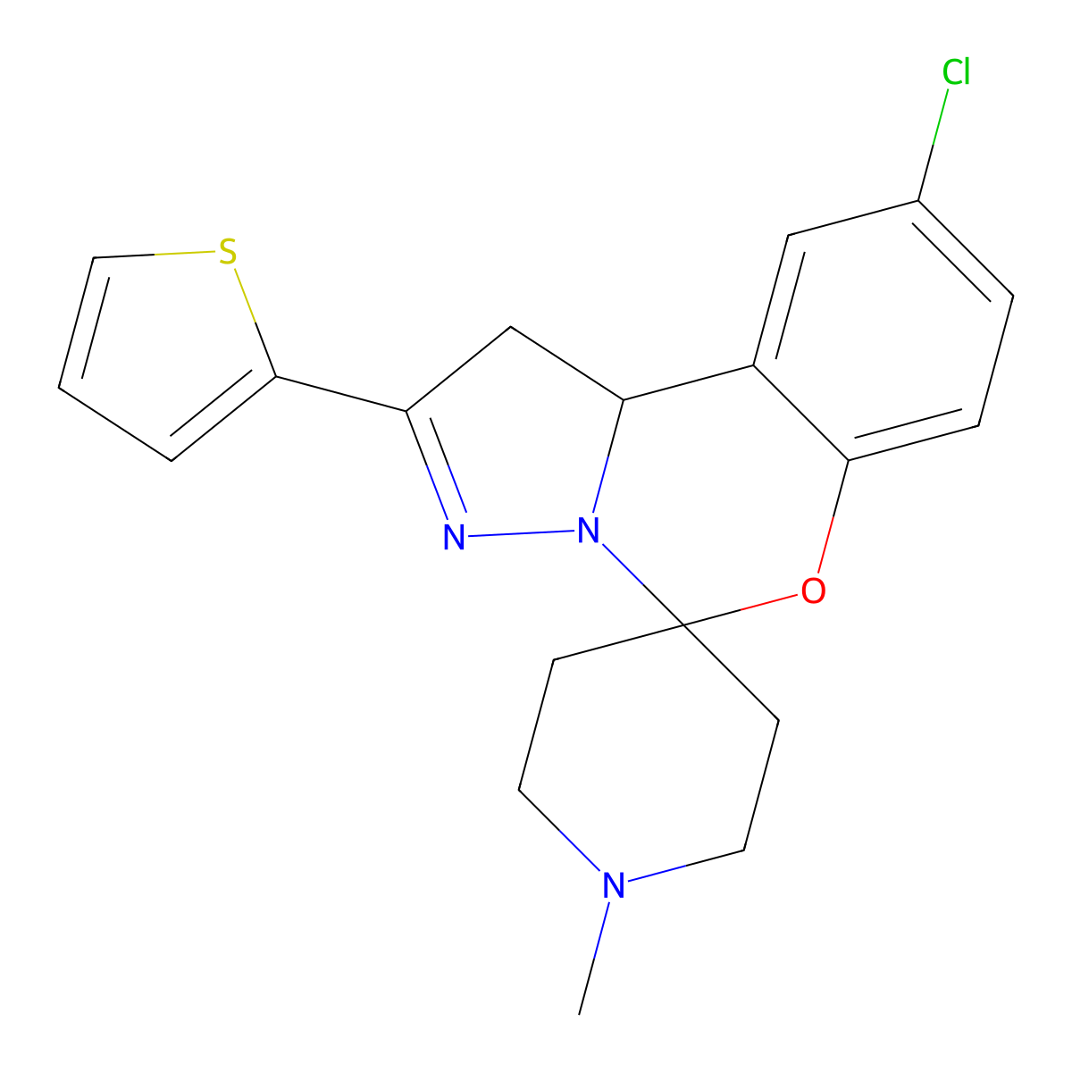 12'-Chloro-1-methyl-4'-(thiophen-2-yl)-8'-oxa-5',6'-diazaspiro[piperidine-4,7'-tricyclo[7.4.0.0^{2,6}]tridecane]-1'(9'),4',10',12'-tetraene molecular structure, CAS 676528-62-4