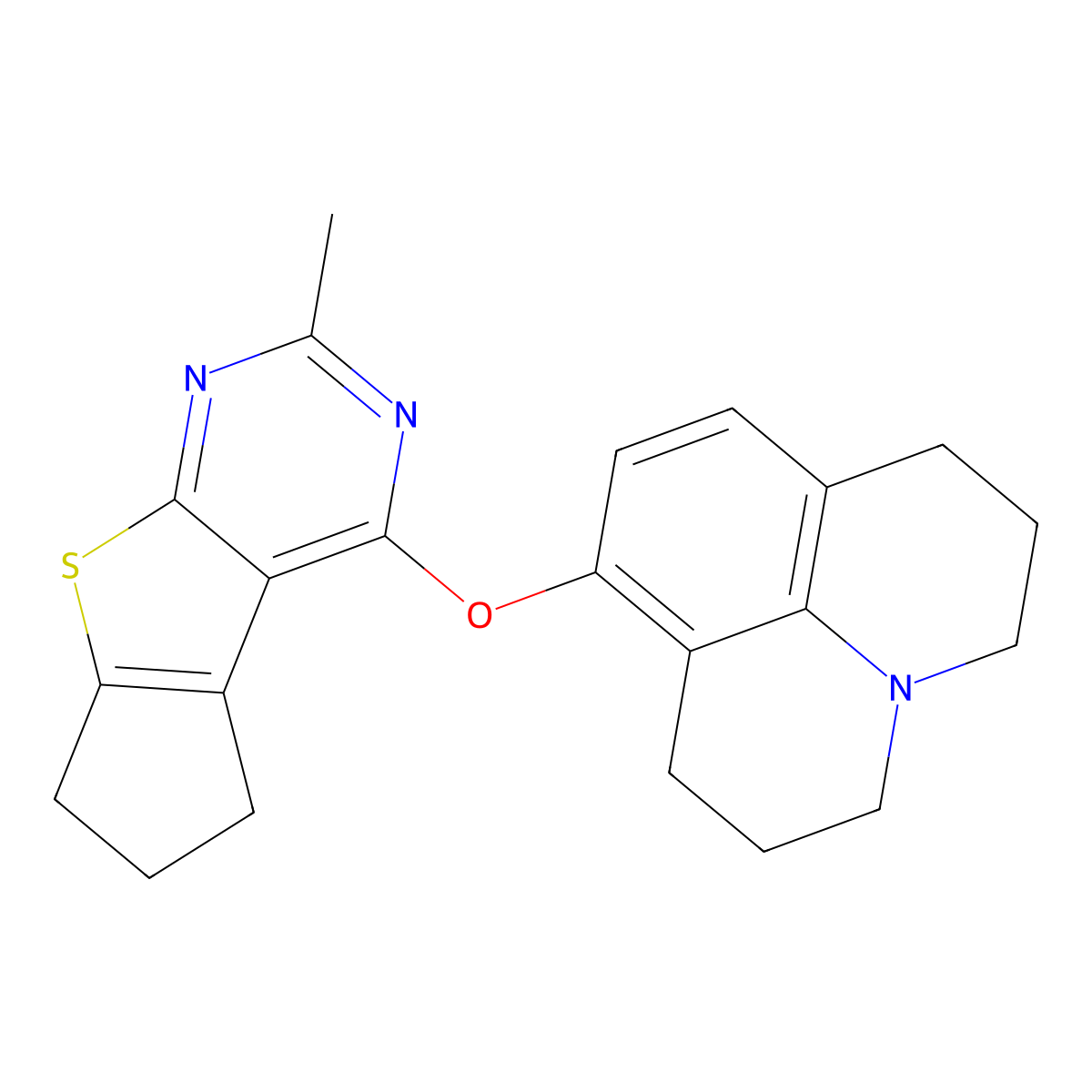 4-((1,2,3,5,6,7-hexahydropyrido[3,2,1-ij]quinolin-8-yl)oxy)-2-methyl-6,7-dihydro-5H-cyclopenta[4,5]thieno[2,3-d]pyrimidine molecular structure, CAS 676529-54-7
