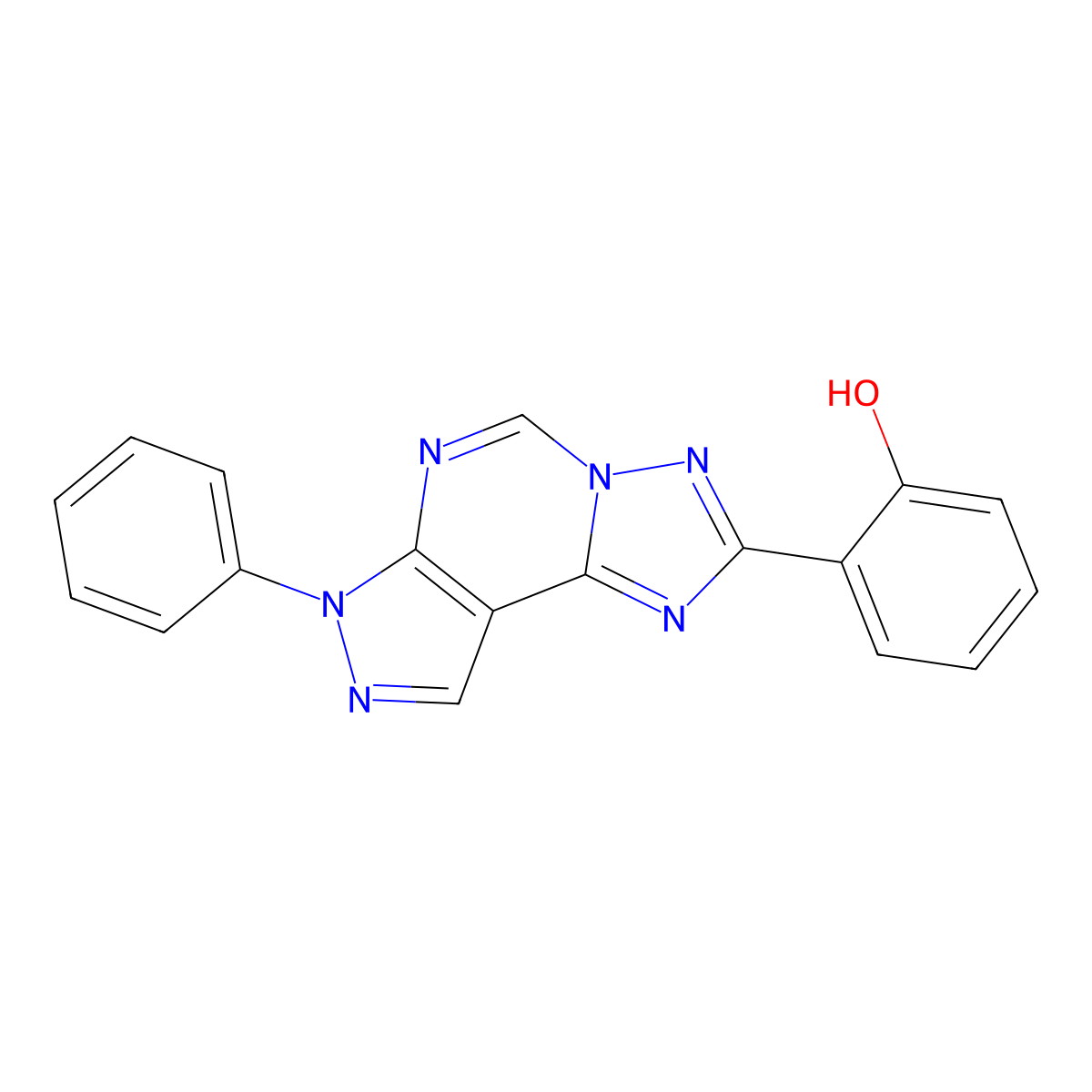 2-(7-phenyl-7H-pyrazolo[4,3-e][1,2,4]triazolo[1,5-c]pyrimidin-2-yl)phenol molecular structure, CAS 676537-85-2